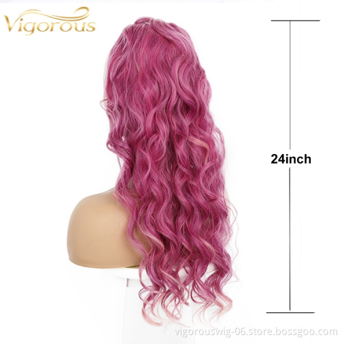 Vigorous Curly Accessories Wrap Around Drawstring Synthetic Wavy Clip On Long Magic Paste Ponytail Hair Extensions